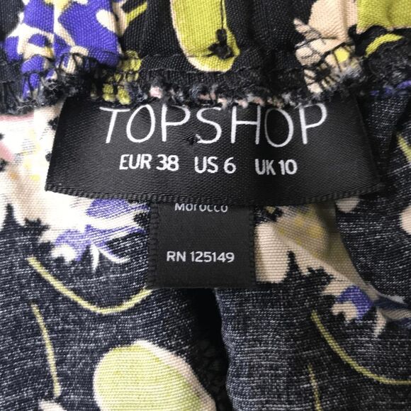 Top Shop Mini Circle Skirt Womens Size 6 Black Floral Pull-on Skater Fairycore - Picture 3 of 5